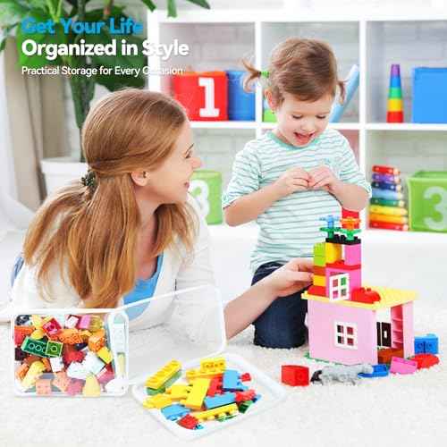 3Pcs Clear Hard Shell Zipper Case, BIiss Plastic Bins for Organizing, Clear Zipper Pouches Makeup Case & Lidded Storage Bins Organizer for Home Storage Cosmetics, Puzzles