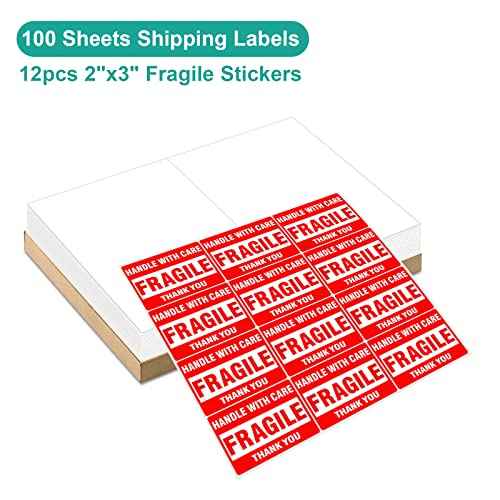 MFLABEL Half Sheet Shipping Labels - 200 Self Adhesive Sticker Sheets for Laser & Inkjet Printers, Waterproof & Smudge-Free, with 12 Free Fragile Labels for Packaging, Shipping and Crafting