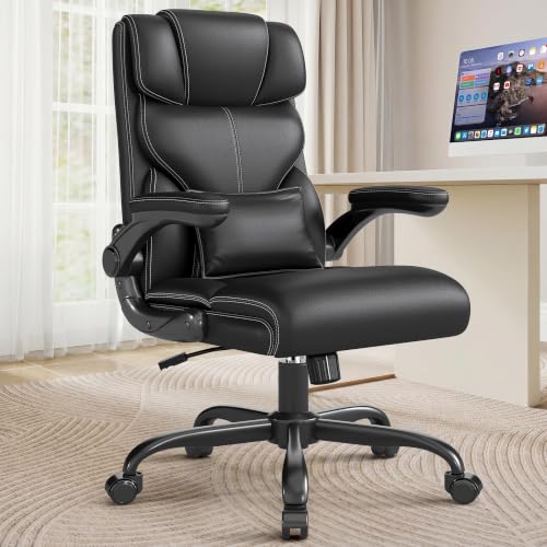 Executive Office Chair with Flip-Up Armrests – Ergonomic Mid-High Back Desk Chair