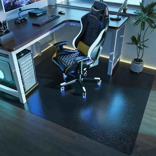 Chair Mat for Hardwood Floor, 60" x 50" Easy Glide Large Chair Mat for Rolling Chair, Anti-Slip Floor Protector Under Desk Mat, Vinyl Floor Mat for Gaming Room Home Office, Black