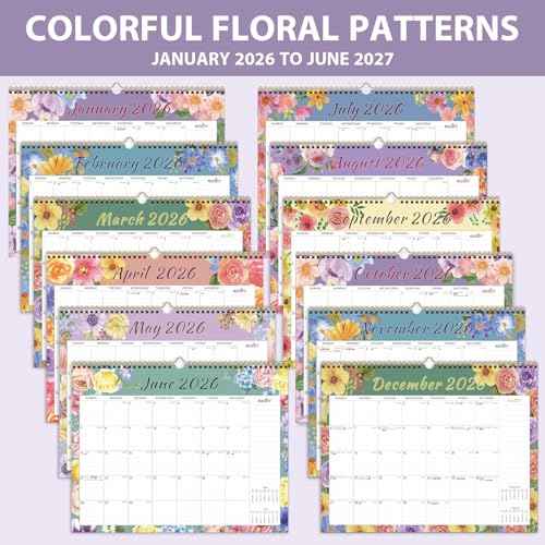 2026 Wall Calendar, 18 Monthly Wall Calendar from January 2026 to June 2027, Paper Desk Planner(11'' x 8.5''), Hanging for Teacher Family School Office Supplies