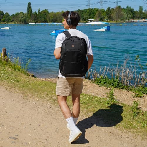 Swissdigital Design Travel Laptop Backpack, College Laptops Backpack with USB Charging Port for Men and Women Fits 16 Inch Notebook, Black | ANDWIL