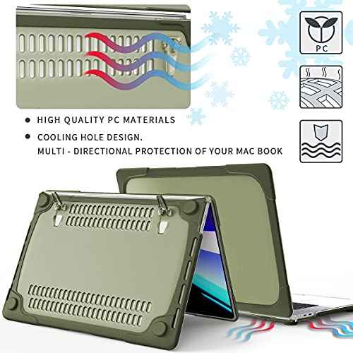 Mektron Heavy Duty Casefor MacBook Air 13 inch 2020 2019 2018 Release Model A2337 M1 A2179 A1932, Shockproof Durable Protective Hard Shell with Fold Kickstand£¬Avocado Green