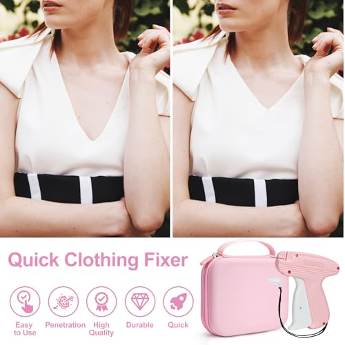 Pink Mini Stitch Gun for Clothes Kit with Case, 6 Micro Needles & 2500 Black/White Fasteners