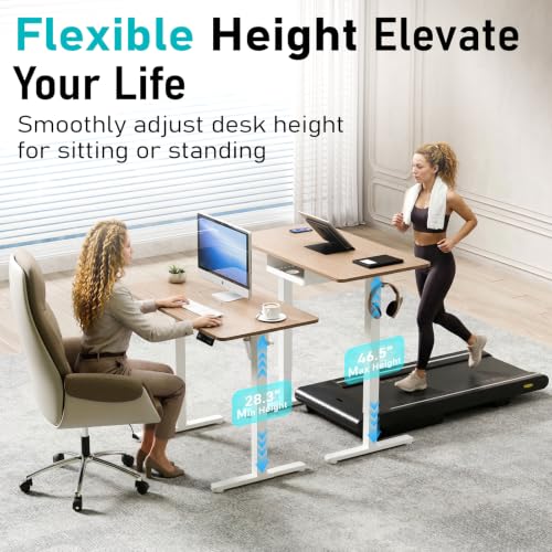 YOLEZO 35" Light Walnut Electric Standing Desk, Small Sit-Stand Workspace