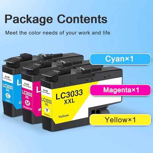 LC3033 C/M/Y Ink Cartridges XXL Super High-Yield Replacement for Brother LC3033 C/M/Y LC30333PKS XXL Ink Cartridges Work with MFC-J995DW MFC-J815DW MFC-J805DW Printer (3-Pack)