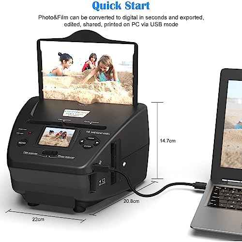 Digital Film & Photo Scanner ? Converts 35mm/135 Slides, Negatives & 3.5x5, 4x6, 5x7 Photos to 22MP JPEG ? Slide & Negative Scanner with 2.4" LCD, 4GB SD Card