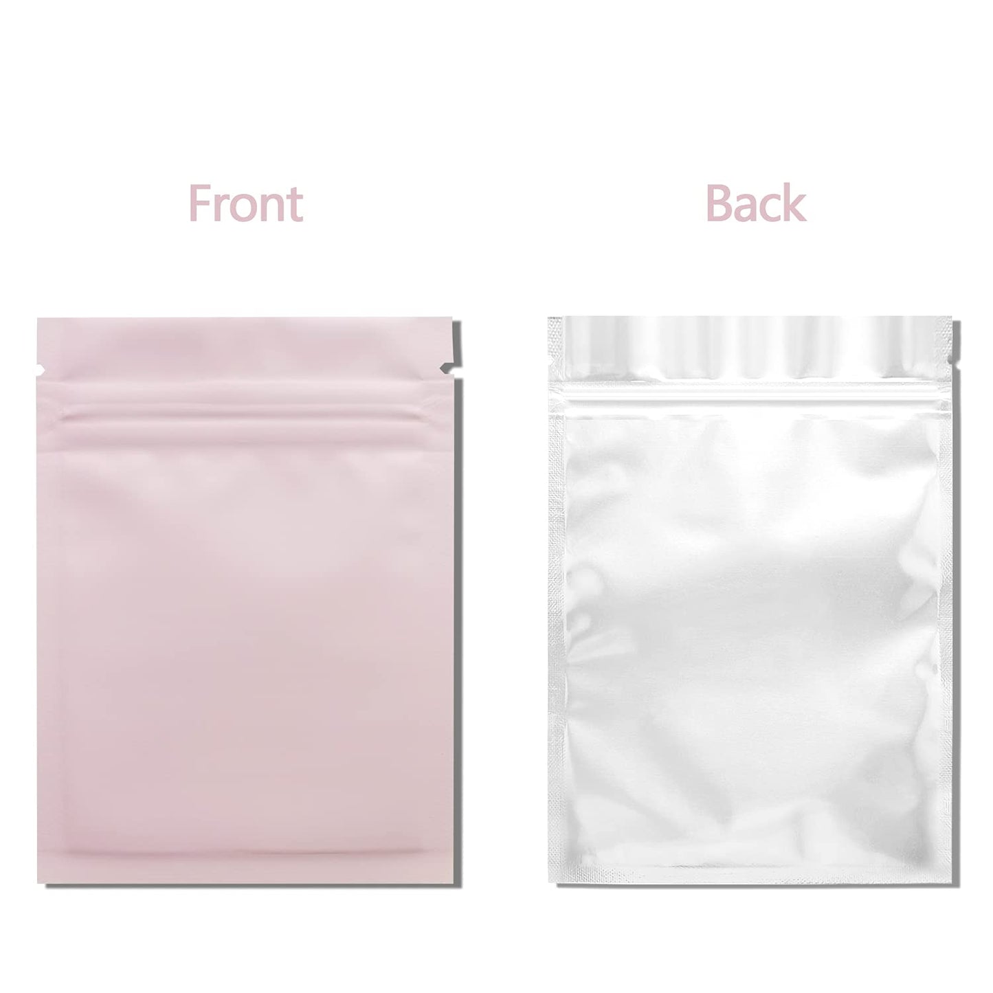 Smell Proof Bags 100 Pack 3 x 4 Inch Resealable Mylar Bags Foil Pouch Flat Bag with Clear Window Pink