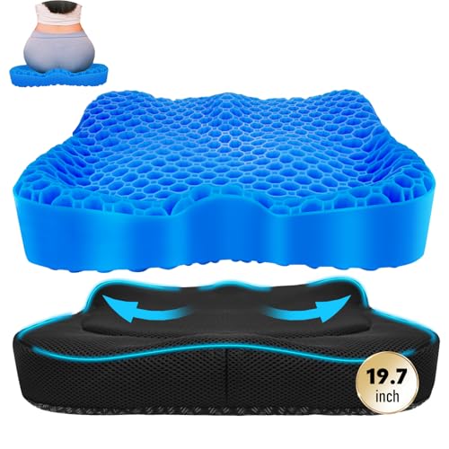 NEW-Vi Gel Seat Cushion XL 19.7x16.1x3.5 in Blue – Thick Honeycomb Gel, Breathable, Anti-Slip Cover