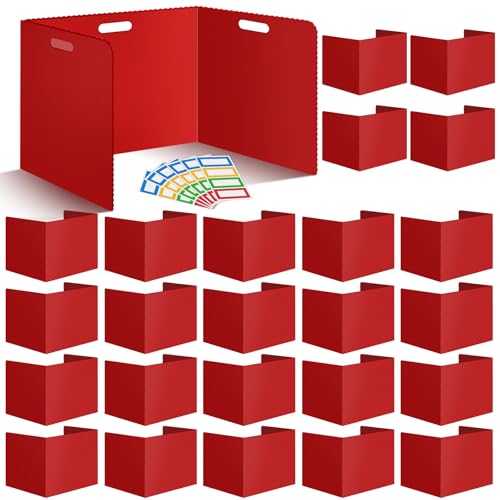 24 Pcs Desk Dividers for Students 14 ¡¿ 17.5 ¡¿ 14 Inch Plastic Waterproof Privacy Folders Shields Test Dividers with Red Classroom Privacy Boards for School Study Teacher Supplies(Red)