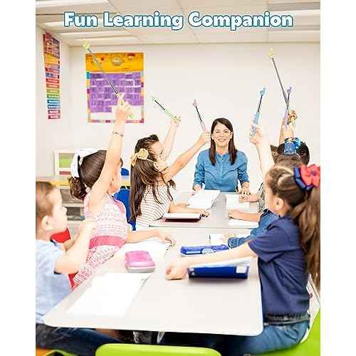 Retractable Teacher Pointer for Classroom Kids Reading, Dumero Extendable Finger Pointer Stick for School, Collapsible Finger Pointing Stick, Long Telescoping Hand Pointer, Pink