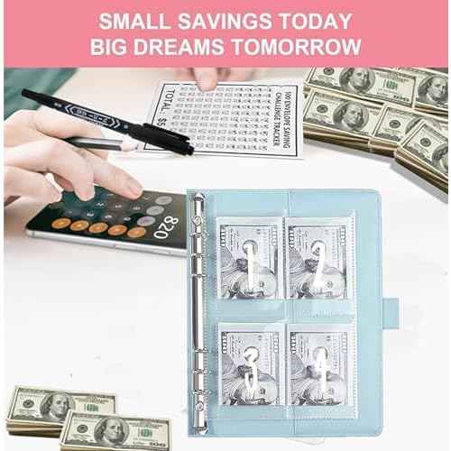 2PCS 100 Envelopes Money Saving Challenge, Envelopes Challenge Binder, Achieving Financial Goals with a Budget Binder and Cash Envelopes, Successfully Reach Your Savings Goals of $5,050 (Blue+Black)