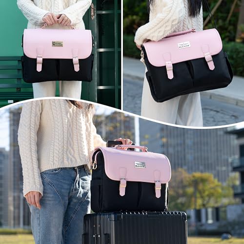 Laptop Tote Bag for Women ? 15.6" Canvas Work Bag with 17 Pockets | Black & Beige | Stylish, Durable & Lightweight