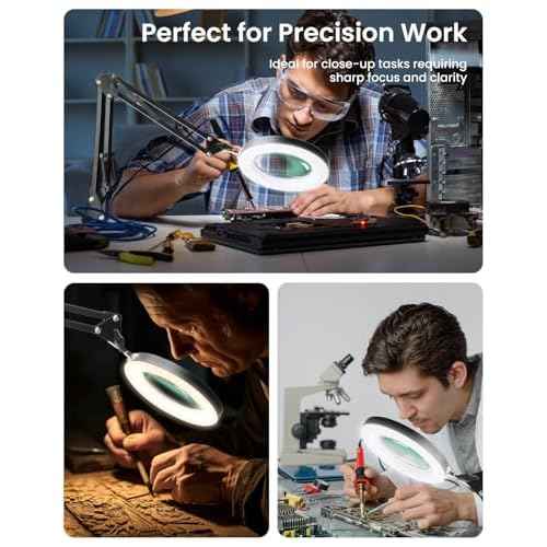 UBeesize 10X Magnifying Glass with Light and Stand, Lighted Magnifying Glasses for Close Work, Reading, Crafts, Jewelry, Sewing, Soldering, Desk Lamp with Clamp with Adjustable Brightness