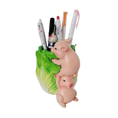Fengtaike Desktop Pen Pencil Holder Organizer, Resin Pig Shaped Small Storage Organizer for Office Desk Decorations