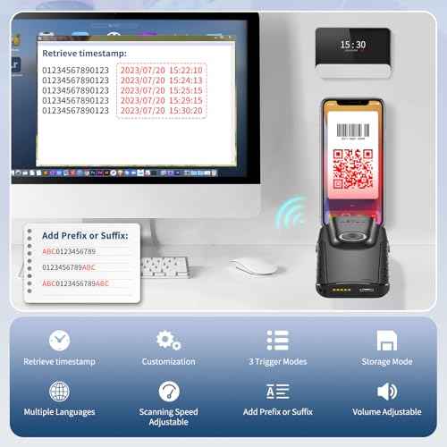 NETUM Bluetooth 2D Barcode Scanner, 3-in-1 Small Portable QR Bar Code Reader Automatic Wireless Gun Scan Back Clip Work with Tablet iOS Android Windows MacOS for Warehouse Inventory POS (2D - E800)