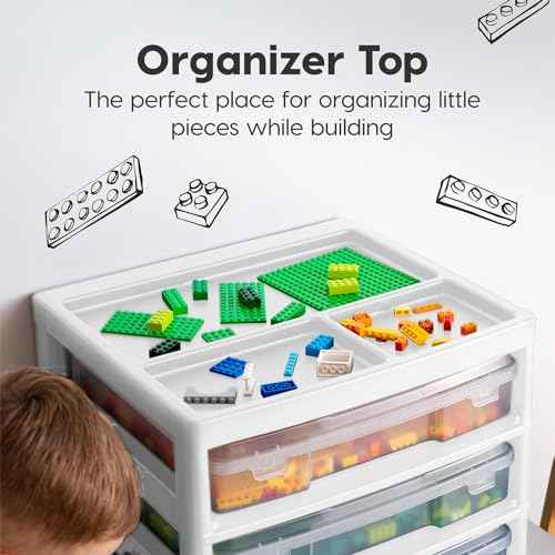 IRIS USA Fits 12" x 12" Paper, 3-Tier Desk Top Storage Unit with Organizer Top, for Office Art & Craft Supplies, Pens Pencils Sticky Notes Paper Clips, 3 Clear Cases w/Built in Handle - White/Clear