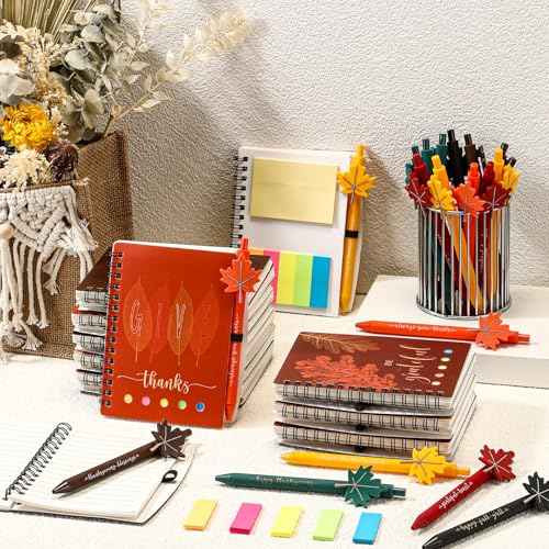 24 Sets Fall Thanksgiving Gifts Autumn Notebook and Fall Ballpoint Pens Set Maple Leaf Notebook Friendsgiving Autumn Gifts Bulk for Student Classroom Office Harvest Party Favor