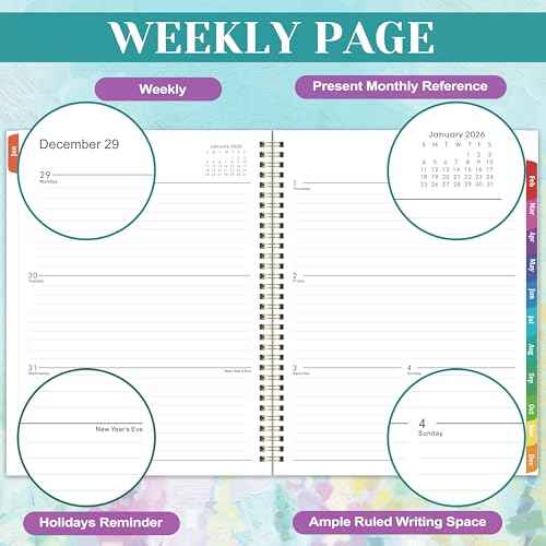 2026 Planner - 2026 Planner Weekly and Monthly, Planner 2026, Jan 2026 - Dec 2026, 9" x 11", Calendar Planner 2026 with Colourful Tabs & Pocket, Flexible Cover, Twin-Wire Binding- Oil Painting