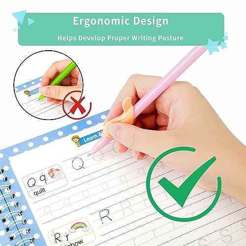 Premium Grooved Handwriting Practice for Kids, Reusable Children's Magic Copybook with Pencil Grips and Pouch, Large Size Calligraphy Workbooks Kit for Pre-School, Kindergarten(30 Refills)