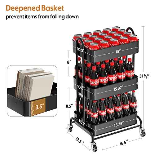 Ceayell 3-Tier Metal Rolling Storage Cart Heavy Duty Utility Cart Organizer with Lockable Wheels