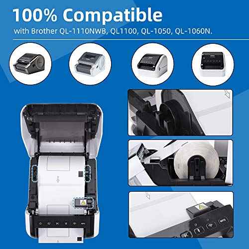 COLORWIING 4" x 6" Shipping Labels Compatible for Brother DK-1241 102mm x 152mm Die-Cut Large White Address Paper Labels, for Brother QL-1110NWB QL-1100 Label Printer (4 Rolls+1 Frame)