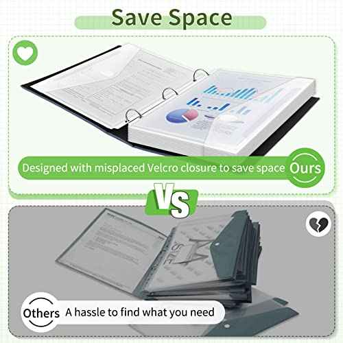 Sooez 30 Pack Binder Folders with Space-Saving Closure, Super Heavyweight Binder Pockets for 3 Ring Binder, High Capacity Clear Binder Pouch, Side Loading, 3 Ring Folders with Pockets, Letter Size