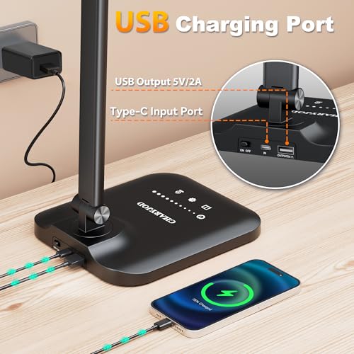 Black Adjustable LED Desk Lamp with USB, Dimmable Architect Light for Office & Home