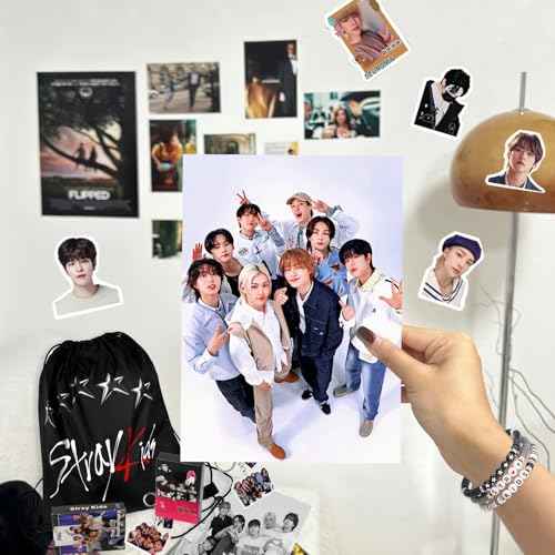 Stray Kids Gifts Set, Including 110 Photocards, 180 Stickers, 1 Drawstring Bag Backpack, 24 Lomo Cards, 3 Design Bracelet, 2 Adhesive Posters, 2 Lanyards, 2 Pins and Keychain SKZ's Fans Merchandise