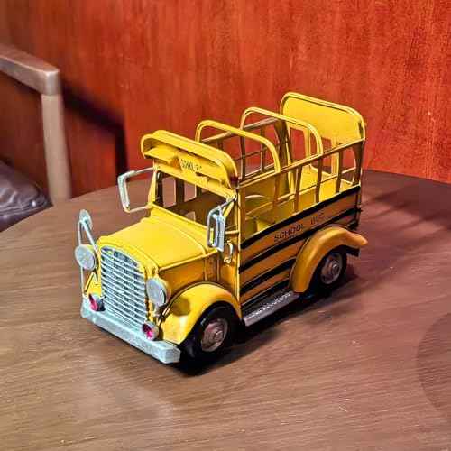 Retro Iron School Bus Model Pen Holder Pencil Pot Home Art Decor Desktop Decoration Ornaments for Office School Supplies
