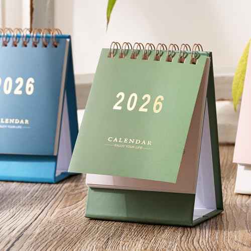 Mini Desk Calendar 2025-2026, July 2025 to Dec 2026 Standing Flip Small Desk Calendar- 2025 Monthly Desktop Calendar- Thick Paper Twin-Wire Binding for Home or Office (Green)