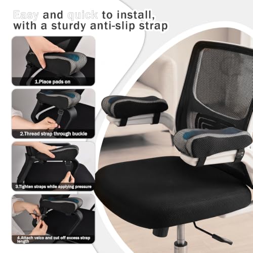 Blue Mesh Gel Memory Foam Ergonomic Armrest Pads for Office Chair (2pcs) THARAHT