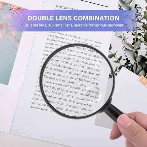 Lakei Magnifying Glass,10X 30X Handheld Reading Magnifying Glass£¬ 75mm Shatter Resistant Lens, Non-Slip Handle, Suitable for Elderly Reading, Adults Close Work, Hobbies and Halloween & Cosplay(Black)