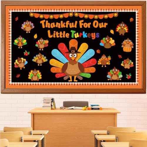 Thanksgiving Turkey Bulletin Board Set Fall Turkey Bulletin Board Classroom Decoration Autumn Maple Leaves Cutouts Home Window Wall Party Decor for Teacher(Thankful For Our Little Turkeys)
