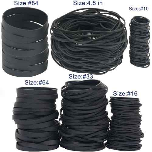 Rubber Bands Assorted Sizes Black Elastic Bands Tactical rubber bands for Office supplies 0.5lbs size10,size#16,size#33,size#64,size#84,size(4-4/5" x 1/16")