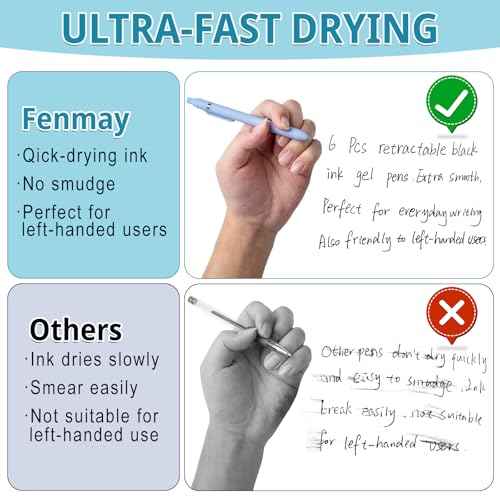 Gel Pens, 6 Pcs Smooth Writing Pens No Bleed & Smear, Black Ink Cute Pens Fine Point (0.5mm), Retractable Aesthetic Pens School Office Supplies for Women & Men