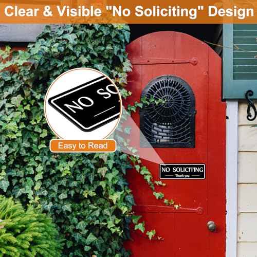2 Pack No Soliciting Sign for House, Strong Self-Adhesive No Solicitation Signs, 7.9"x2.8" Thick Acrylic, Weatherproof and Sturdy Sign for Front Door, Home, Office, Wall, Keep Solicitors Away