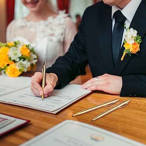 Fuutreo 100 Pack Wedding Gold Pens Bulk Gold Metal Pens Slim Ballpoint Retractable Ballpoint with Black Ink Mini Conical for Wedding Favors Guests, Office Business Teachers,1.0 mm