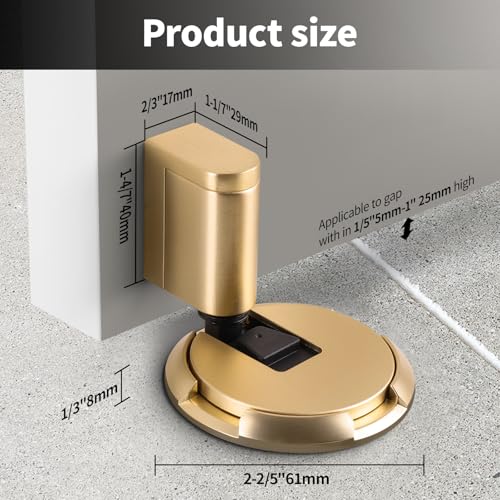 Yagman Brushed Gold Adjustable Bottom Door Stopper - No Drilling, Includes Adhesive or Screws BG-1 (1 Pack)