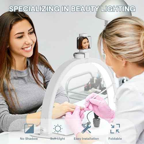 MYSWEETY Foldable Half Moon Nail Desk Lamp, 23 Inch Lash Tech Light with Phone Holder, Estheticians Table Lamp for Tattoo, Lash Eyelash Extension, Beauty