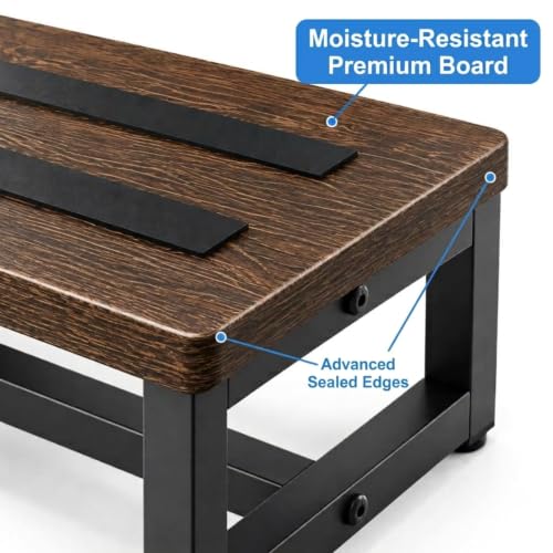 LEKETREE Rustic Brown Wooden Step Stool – Heavy-Duty, 500 lb Capacity with Non-Slip Feet