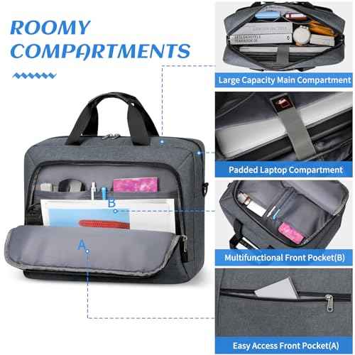 Dakuly Laptop Bag 17.3 Inch Laptop Briefcase Large Waterproof Laptop Case for Men Women Business Office Work Computer Bag 17 Inch Adjustable Shoulder Messenger Bag, Grey
