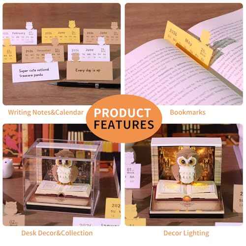 3D Calendar 2026, Desk Time Piece Calendar 2026,Tear-Away 3D Paper Art Notepad w LED Lights,Creative 3D Memo Artsy Pad Calendars, DIY Paper Carving Gift (K)