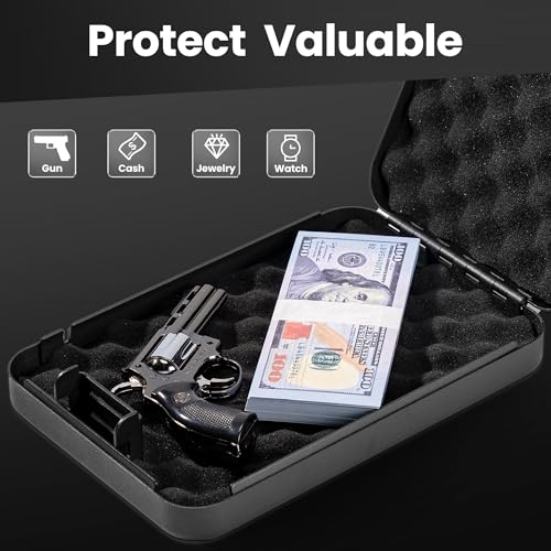 Portable Travel Gun Safe for Handgun and Valuables, Pistol Safe, Handgun Safe with Combination Lock Box for Car, 9.4" x6.6" x1.8",Black