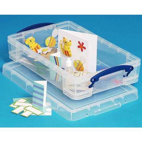 Really Useful Box 4 Liter Plastic Stackable Storage Container w/Snap Lid & Built-In Clip Lock Handles for Home & Office Organization, Clear (4 Pack)