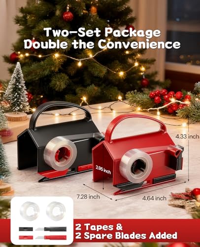 Dual Use Wrapping Paper Cutter & Tape Dispenser Kit - Safe, Easy Gift Wrap Tool with Blades & Tapes