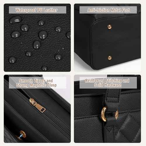 RAINSMORE Laptop Bag for Women 15.6 Inch Work Tote Bags Waterproof Leather Laptop Tote Professional Computer Briefcase