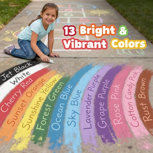 24 Pack Kids Sidewalk Chalk - 13 Bright Colors, Washable & Non-Toxic