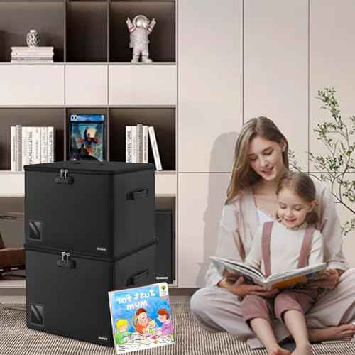 Comic Book Storage for 300-350 Comics, Fireproof & Water-Resistant & Moistureproof Stackable Comic Book Box with Flap Zipper Mesh Pocket and Label Window, Comic Book Case with Fire Zipper