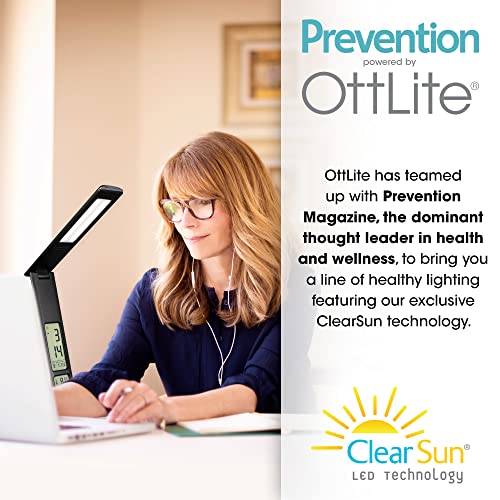 Prevention by OttLite LED Task Adjustable Lamp with Digital Display - Designed to Reduce Eyestrain - Adjustable Neck, 3 Color Modes & USB Charging - Crafting, Office Work, Reading & Studying